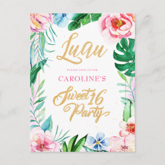 Budget Luau Tropical Floral Hawaiian Sweet 16 Einladungspostkarte