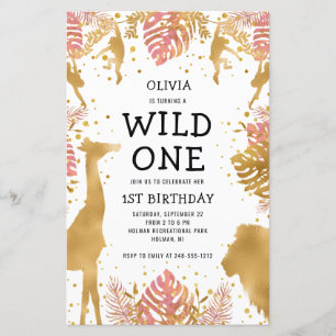 Budget Mädchen 1. Geburtstag Pink Safari-Einladung