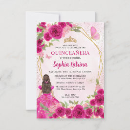 Budget Magenta Gold Floral Prinzessin Quinceañera Mitteilungskarte