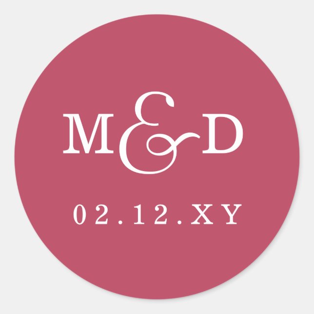 Budget Magenta Monogram Wedding Runder Aufkleber (Vorderseite)