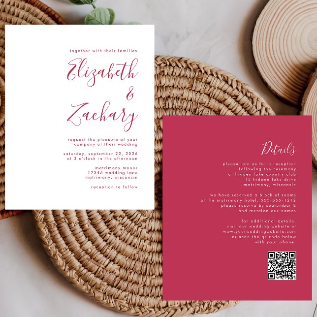 Budget Magenta Script QR Code Wedding Einladung (Von Creator hochgeladen)