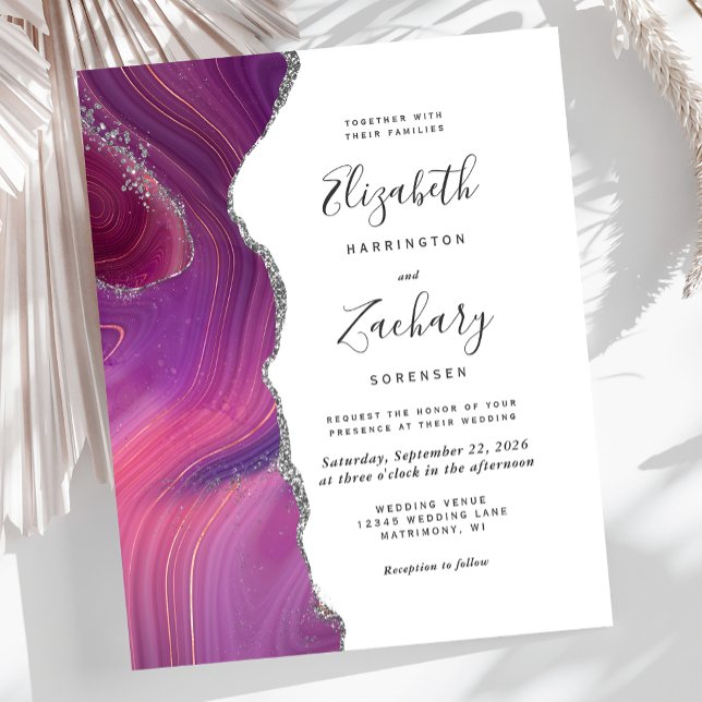 Budget Magenta Silver Agate Einladung Hochzeit (Von Creator hochgeladen)