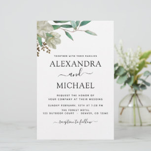 Budget Magnolia Eucalyptus Wedding Einladung