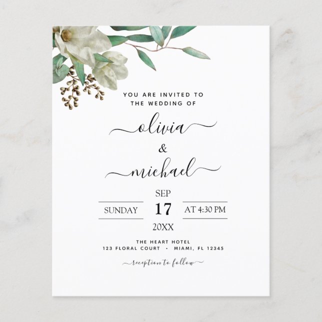 Budget Magnolia Eukalyptus Foto Greenerity Wedding Flyer (Vorne)