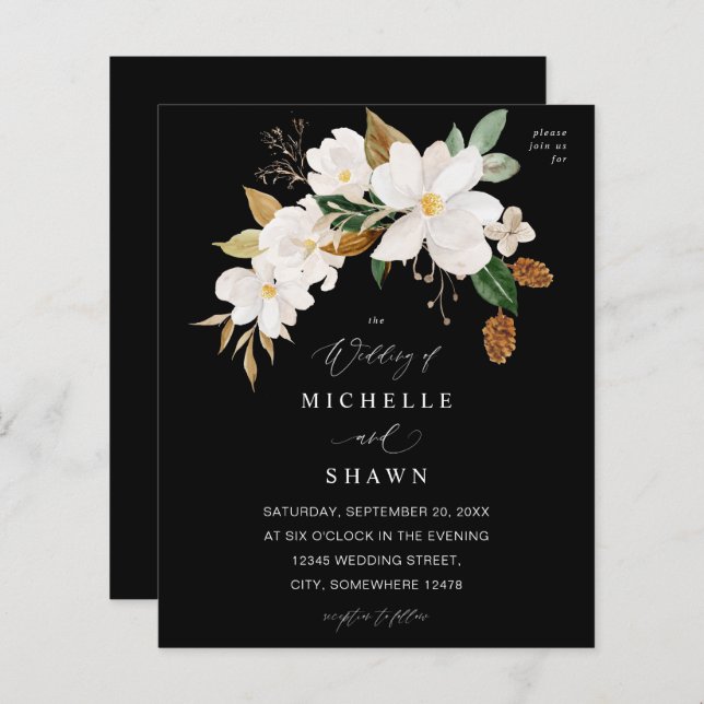 Budget Magnolia White Floral Wedding - Black (Vorne/Hinten)