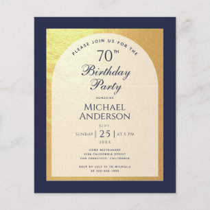 Budget Mann 70. Geburtstag Navy Blau Gold Einladun