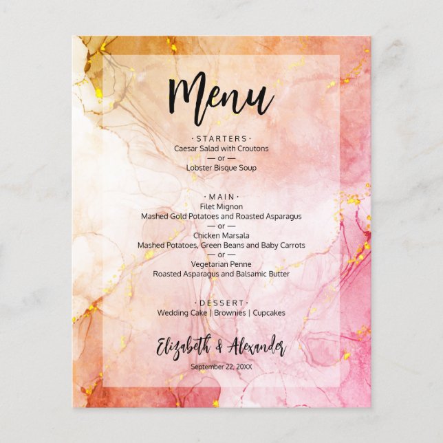 Budget Marble Wedding Menu Flyer (Vorne)