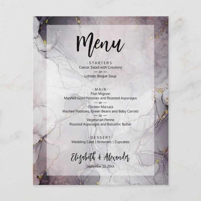Budget Marble Wedding Menu Flyer (Vorne)