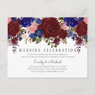 BUDGET Marsala Blue Pink Blumenzwiebeln Einladung Postkarte