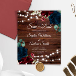 BUDGET Marsala & Navy Rustikales Holz Save the Dat