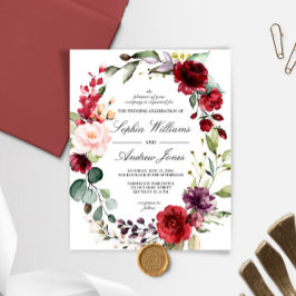 Budget Marsala Rose Floral Wedding Einladung