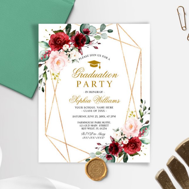 Budget Marsala Rose Graduation Party Einladung (Von Creator hochgeladen)