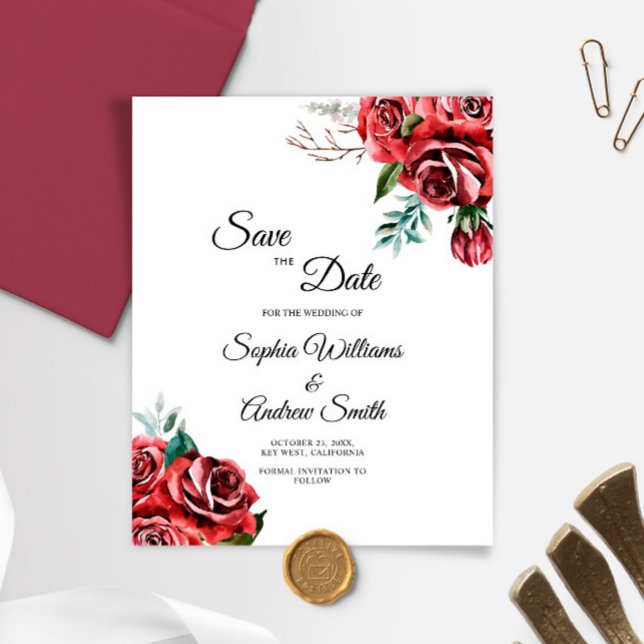 BUDGET Marsala Rote Rose Rustikal Save the Date (Von Creator hochgeladen)