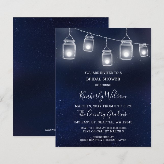 Budget Mason Jars Bridal Dusche Einladung (Vorne/Hinten)
