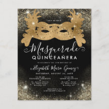 Budget Masquerade Black Gold Glitzer Quinceanera