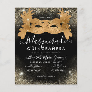 Budget Masquerade Black Gold Glitzer Quinceanera