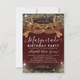 Budget Masquerade Burgundy Gold Glitzer Geburtstag Mitteilungskarte