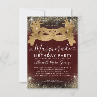 Budget Masquerade Burgundy Gold Glitzer Geburtstag Mitteilungskarte