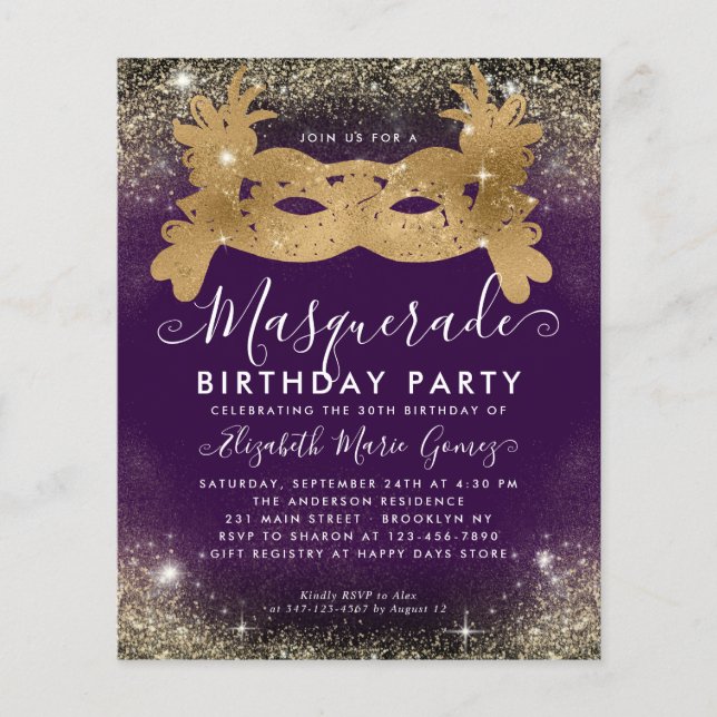 Budget Masquerade Lila Gold Glitzer Geburtstag (Vorderseite)