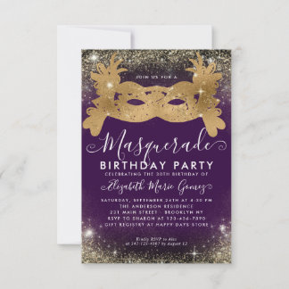 Budget Masquerade Lila Gold Glitzer Geburtstag Mitteilungskarte