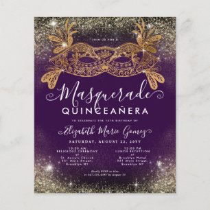 Budget Masquerade Lila Gold Glitzer Quinceanera