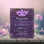 Budget Masquerade lila Rose Gold Süß 16<br><div class="desc">Für eine elegante Masquerade,  Sweet 16,  16. Geburtstag. Ein lila Hintergrundmuster. Dekoriert mit Rose vergoldeten Imitaten Glitzer Staub und eine Maskerade Maske. Personalisieren und fügen Sie Namen,  Alter und Party Details hinzu. Der Name wird mit einem handgeschriebenen Stilskript geschrieben</div>