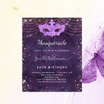 Budget Masqueron lila Rose Gold Glitzer Party<br><div class="desc">Für eine elegante Masquerade,  50. (oder jedes Alter) Geburtstagsfeier. Ein lila Hintergrundmuster. Dekoriert mit Rose vergoldeten Imitaten Glitzer Staub und eine Maskerade Maske. Personalisieren und fügen Sie einen Namen und Party-Details. Der Name wird mit einem handgeschriebenen Stilskript geschrieben</div>