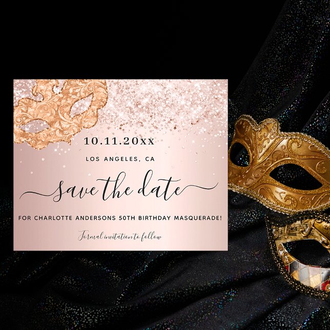 Budget Masqueron Party Rose Gold Save the Date (Von Creator hochgeladen)