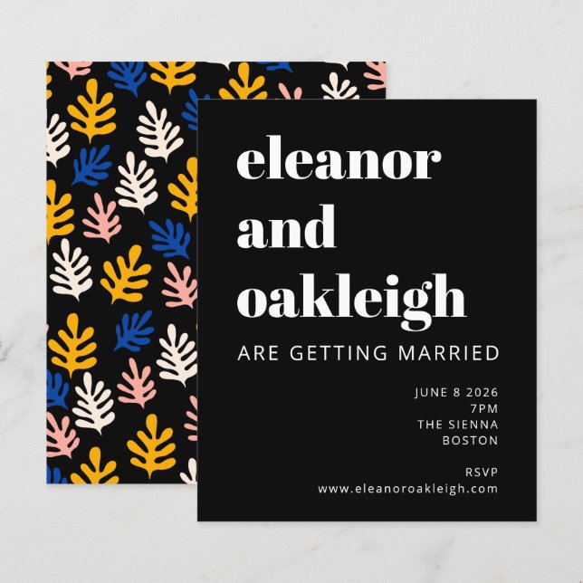 Budget Matisse Botanical Black Bold Wedding Einlad (Vorne/Hinten)