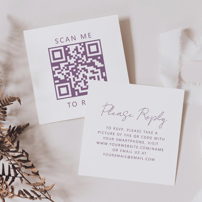 Budget Mauve Script Wedding QR Code RSVP Begleitkarte (Von Creator hochgeladen)