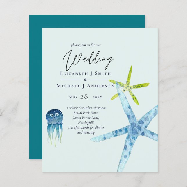 BUDGET Meereswelt Beach Ocean Wedding Einladungen (Vorne/Hinten)
