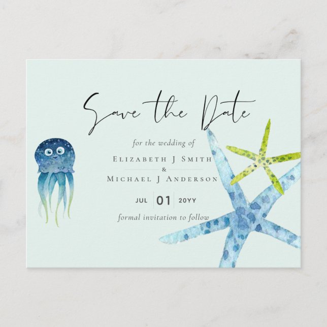 BUDGET Meereswelt Beach Ocean Wedding Save the Dat Postkarte (Vorderseite)