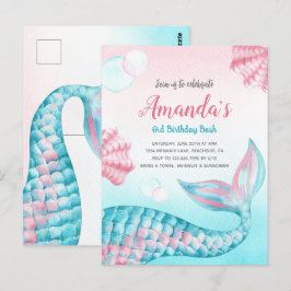 Budget Mermaid Wasserfarbe Geburtstag Einladung Postkarte
