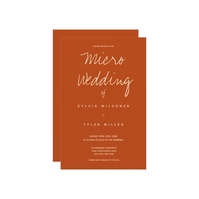 Budget Micro Wedding Burnt Orange Typografie (Vorderseite/Rückseite Beispiel)