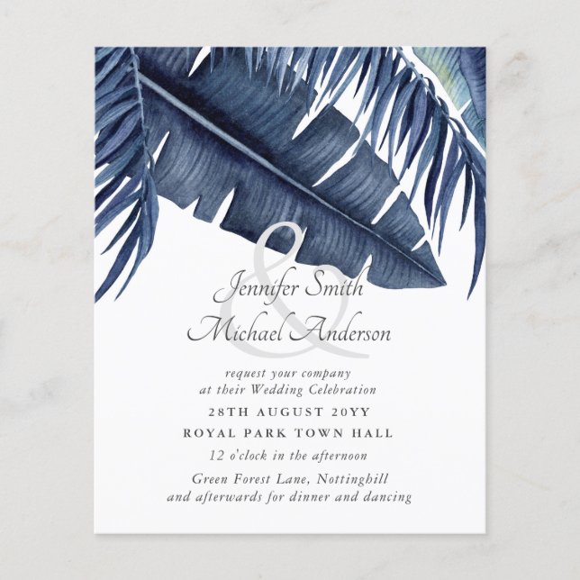 Budget Midnight Blue Leaf Wedding Ampersand (Vorderseite)