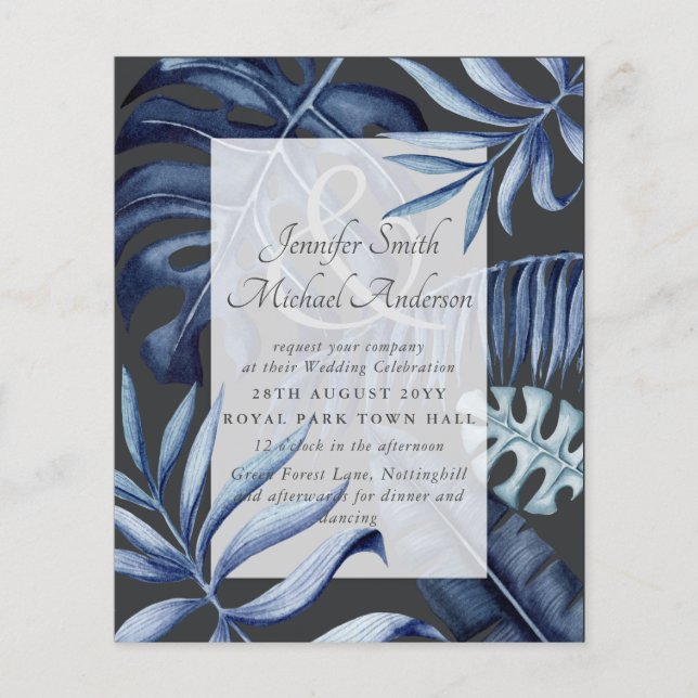 Budget Midnight Blue Leaf Wedding Ampersand (Vorderseite)