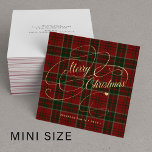 Budget MINI SIZE Frohe Weihnachten karierte Tartan Mitteilungskarte<br><div class="desc">Elegante Imitate Gold-Skript einfachen Text und Signatur personalisiert rot grün kariertes Tartan Muster Nicht-Foto-Urlaub BUDGET Quadrat MINI SIZED Note Karte mit Umschlägen.</div>