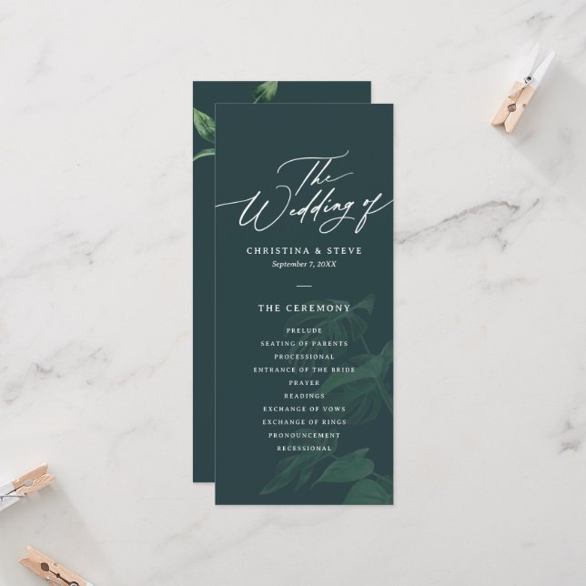 Budget Minimal and Chic Green Wedding Program (Vorderseite/Rückseite Beispiel)
