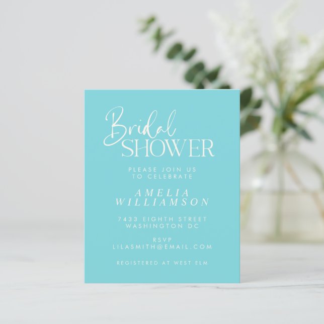Budget Minimal Aqua Script Brautparty Einladung (Stehend Vorderseite)