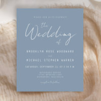 Budget-Minimal Dusty Blue Script Hochzeits-Einladu