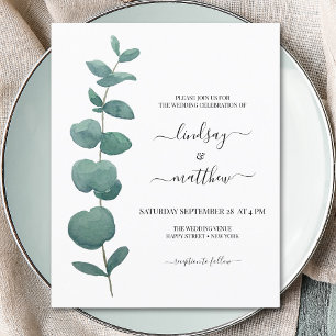 Budget Minimal Eukalyptus Wedding Einladung