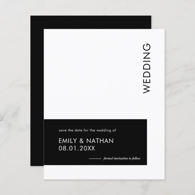 Budget Minimal Geo Bold Schwarz-weiß Save the Date (Vorne/Hinten)