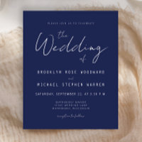 Budget Minimal Navy Blue Script Einladung