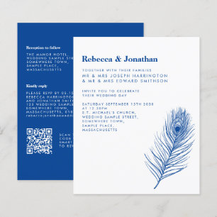 Budget Minimal Peacock Feather Blue Wedding Einlad