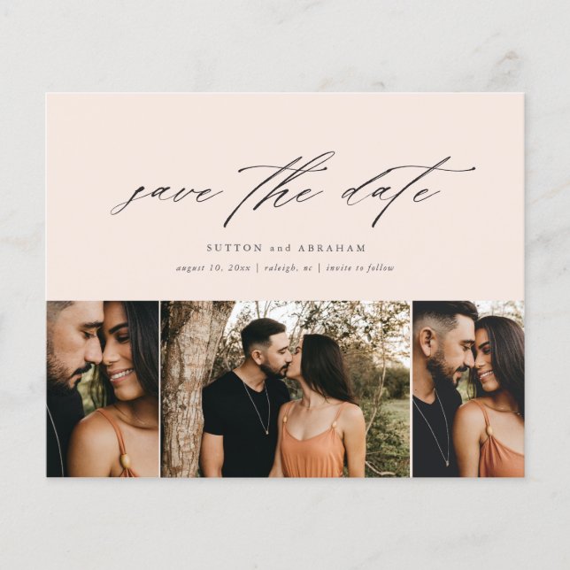 Budget Minimal Script 3 Foto Save The Date (Vorderseite)