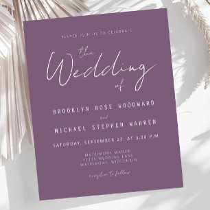 Budget Minimal Script Mauve Wedding Einladung