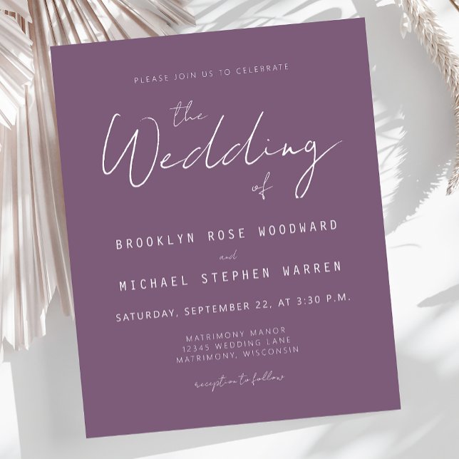 Budget Minimal Script Mauve Wedding Einladung (Von Creator hochgeladen)