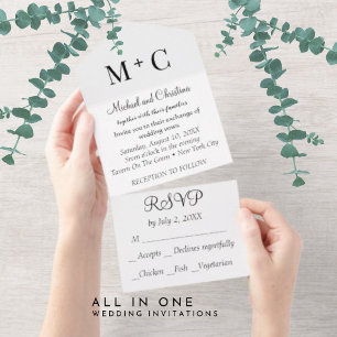 BUDGET Minimale monochrome Hochzeit All In One Einladung