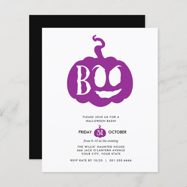 BUDGET Minimalistisch BOO Halloween-Bash-Party (Vorne/Hinten)