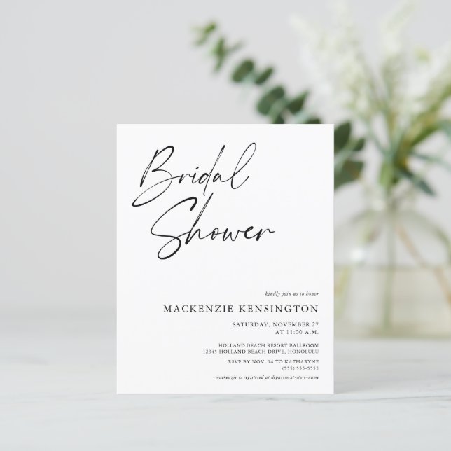Budget Minimalistisch Elegant Bridal Dusche Einlad (Stehend Vorderseite)
